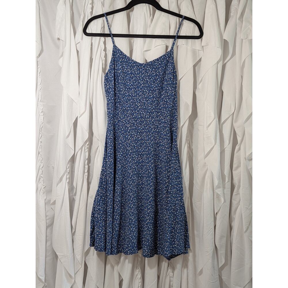Old Navy Sz XS Blue w/Floral Print Midi Dress w/Adj. Straps Ruched Back Y2K 90s